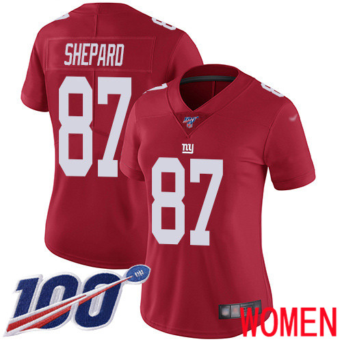 Women New York Giants #87 Sterling Shepard Red Limited Red Inverted Legend 100th Season Football NFL Jersey